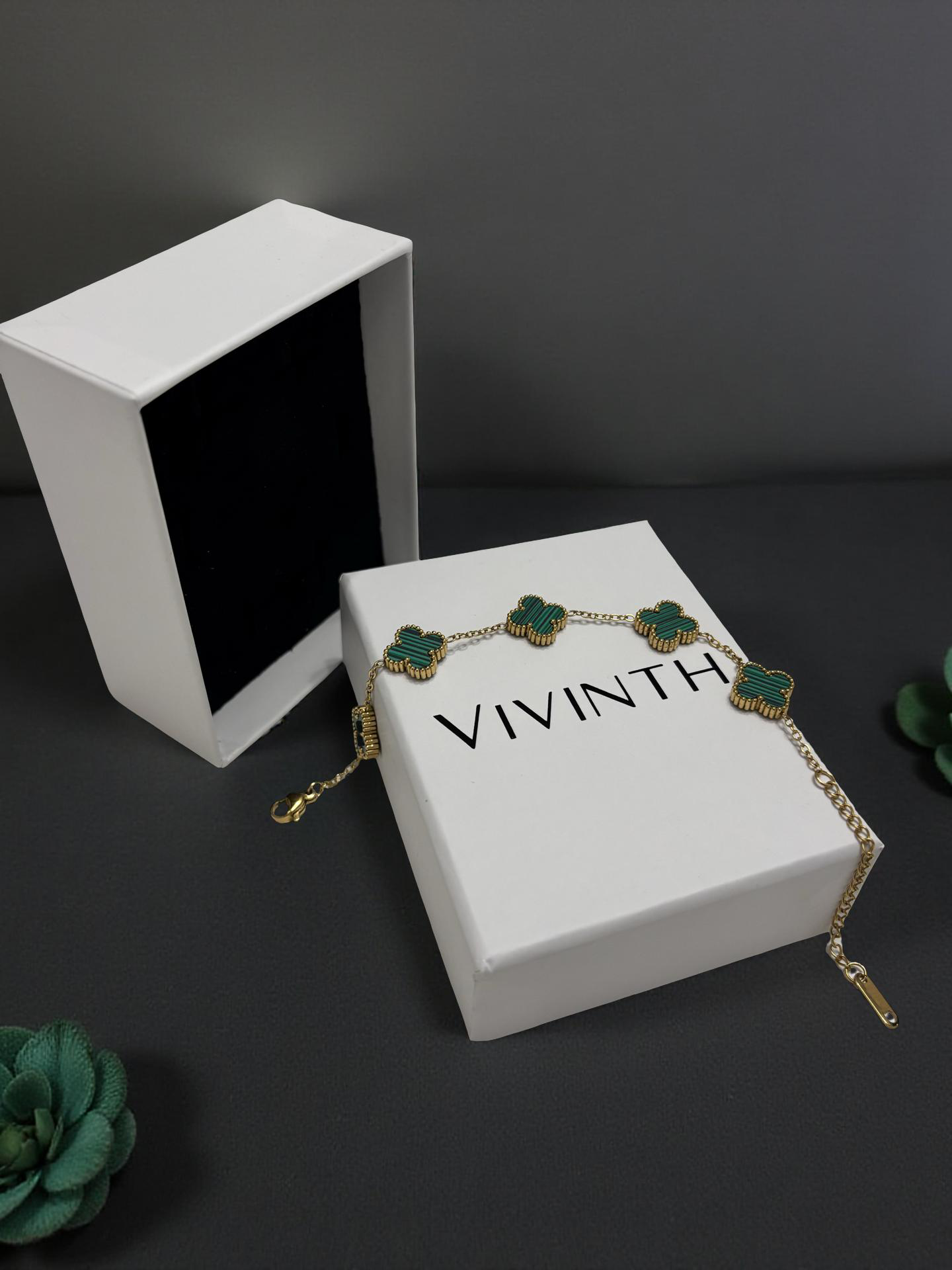 Vivinth Kadın Çelik Bileklik - Yonca Model, 316L Paslanmaz Çelik, Ayarlanabilir Ölçü, Şık ve Zarif Tasarım (Yeşil)